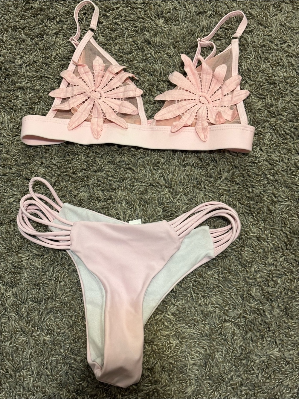 Delicate Pink Floral Appliqué Bikini Set
